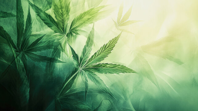 Elegant abstraction of hemp leaves with layered textures and subtle light effects