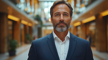 Fototapeta premium A CEO addressing their employees in a stylish office lobby, celebrating the company’s achievements