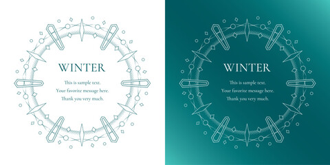 雪の結晶と光をモチーフにした冬の飾り枠。高級感のある囲みのデザイン