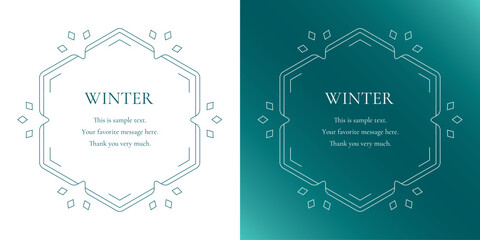 雪の結晶と光をモチーフにした冬の飾り枠。高級感のある囲みのデザイン
