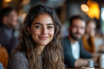 A team of mixed ages and backgrounds discussing a new product design over coffee in a casual breakout area