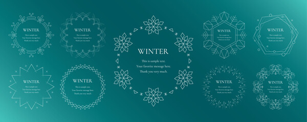 雪の結晶と光をモチーフにした冬の飾り枠。高級感のある囲みのデザイン