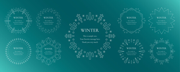 雪の結晶と光をモチーフにした冬の飾り枠。高級感のある囲みのデザイン