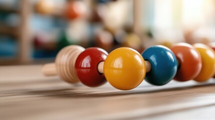 A close-up view highlighting an abacus with blue and red beads, focusing on the round shapes and colors that illustrate simplicity in educational objects.