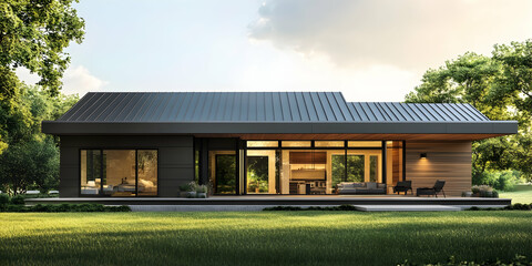 High-resolution view of a modern standing seam metal roof design. high quality image