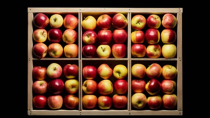 Freshness in Focus: A Crate of Perfectly Aligned Apples, Capturing the Essence of Harvest and Abundance.  