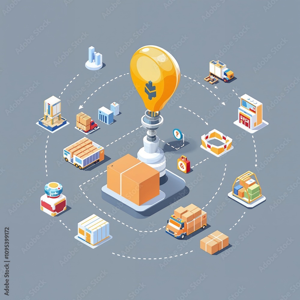 Poster Comprehensive Icons Depicting Procurement Management and Supply Chain Concepts for Optimizing Logistics and Inventory Management in Business Operations