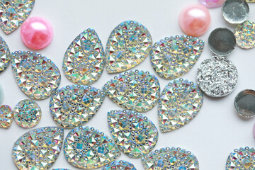 Abstract composition of pearl, crystals and rhinestones. decorative background