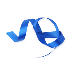 Beautiful blue ribbon isolated on white, top view
