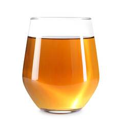 Tasty fresh apple juice in glass isolated on white