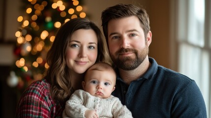 Warm Family Portrait Celebrating Christmas Together with Baby