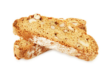 Traditional Italian almond biscuits (Cantucci) isolated on white