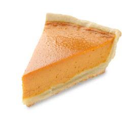 Piece of tasty homemade pumpkin pie isolated on white