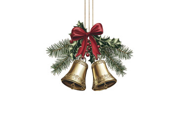 Elegant Christmas bells with holly and bow.