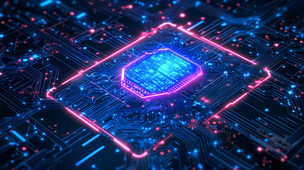Obraz premium Neon glowing circuit board representing ai artificial intelligence and technological advancements. Futuristic Neon Circuit. Illustration