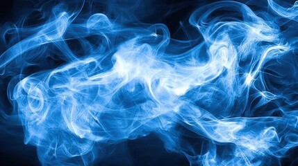 Abstract blue smoke swirling against a black background, creating a mysterious and atmospheric effect.