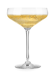 Champagne in glass isolated on white. Sparkling wine