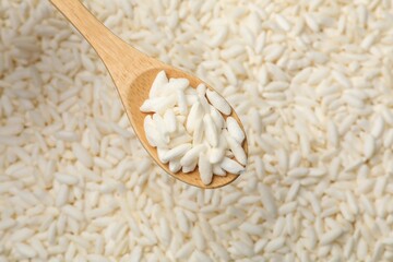 Spoon over wholegrain puffed rice, top view