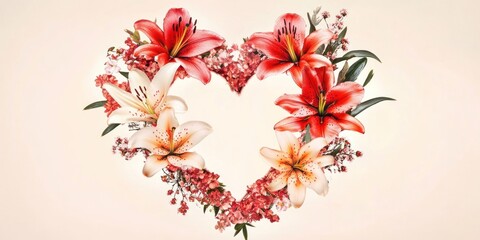 Lilies and Flowers Arranged in a Heart Shape