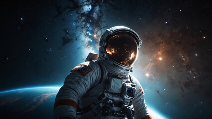 Fototapeta premium An astronaut journeys through the cosmos, surrounded by distant, shining stars