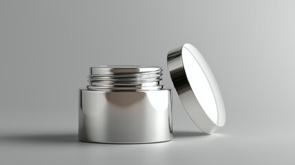 Opened face cream with a silver cap on a gray background, symbolizing daily beauty and skincare routines.