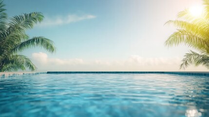 Tranquil Pool Scene With Palm Trees Under Sunny Skies