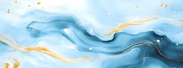 A piece of white marble with intricate patterns in shades of blue and gold