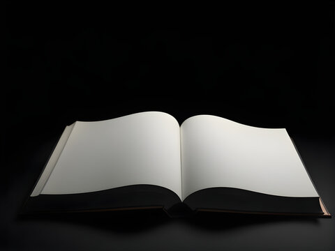 Blank book exuding elegance, centered and isolated against a solid black backdrop with soft shadows suggesting depth