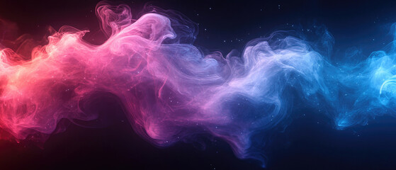 Abstract Pink and Blue Smoke Swirls on Black Background
