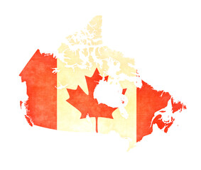 Isolated map of Canada with flag in soft grunge and vintage style.