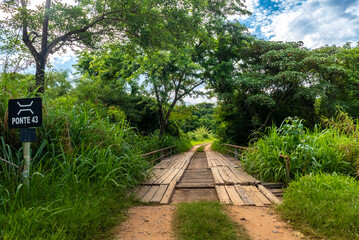 Marilia, Sao Paulo, Brazil. November 20, 2024. Bridge over the Fish River, on the Chapels Tourist Route, in Marilia, Sao Paulo, Brazil. Sign in Portuguese written bridge
