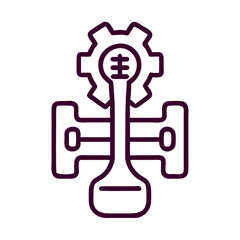 A purple and white logo with a gear and a wrench. The logo is of a car engine and is meant to represent the idea of a mechanic or a car repair shop