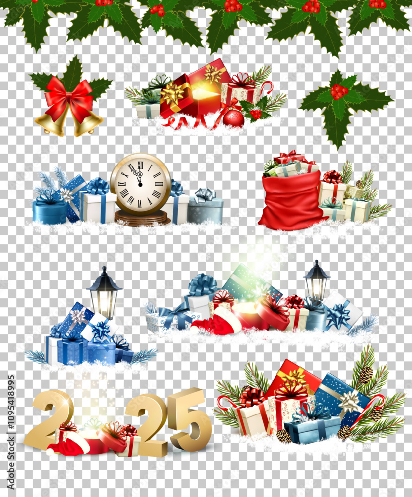 Aufkleber big set of christmas and new year holiday icons and objects. vector illustration.