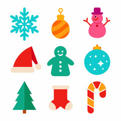 sets of Christmas Holiday winter season colorful icon set on white background