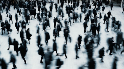 Obraz premium Motion blur of crowd of people walking in the city