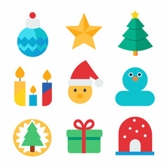 sets of Christmas Holiday winter season colorful icon set on white background