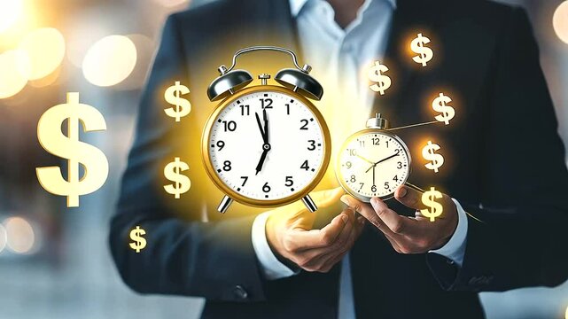 1_Businessman with Clock and Dollar Signs for Time Management