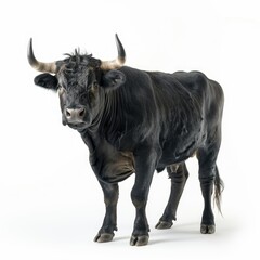 Young Belgian blue bull isolated on white background.