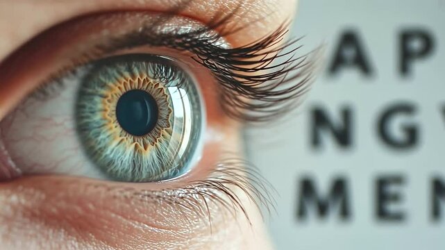 1_Close Up of Human Eye with Vision Test Chart Background