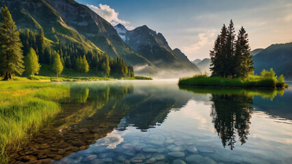 Fototapeta premium natural sunrise in the mountains background walpaper
