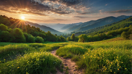 Obraz premium natural sunrise in the mountains background walpaper