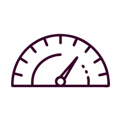 A purple line drawing of a speedometer with a needle pointing to the number 60. Concept of speed and motion, as well as the importance of monitoring one's speed while driving
