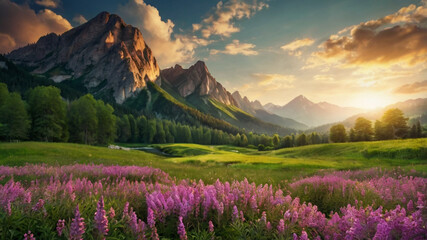 Fototapeta premium natural sunrise in the mountains background walpaper