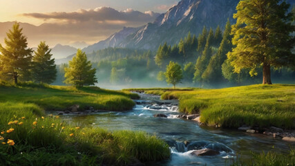 Obraz premium natural sunrise in the mountains background walpaper