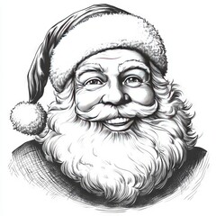 vector comic style sketch of Santa Claus happy face, rough black outlines on white background  " ai generator "