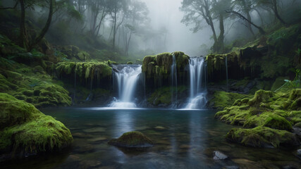natural waterfall in the forest background wallpaper