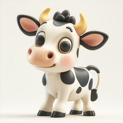 Fototapeta premium 3D cartoon cow illustration on isolated background.