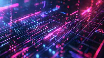 Futuristic dark abstract banner design featuring high tech elements and neon accents