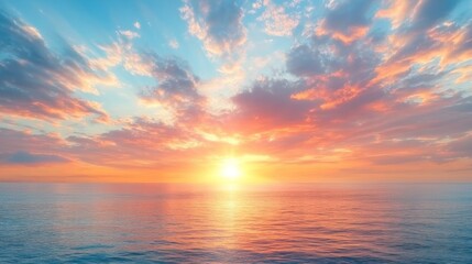 Naklejka premium Vibrant sunset over calm ocean.