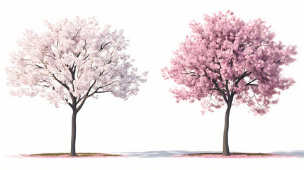 Fototapeta premium Isolated pink flowery grow blossoming trees set on transparent backgrounds 3d render png. Blossoming Sakura Trees. Illustration